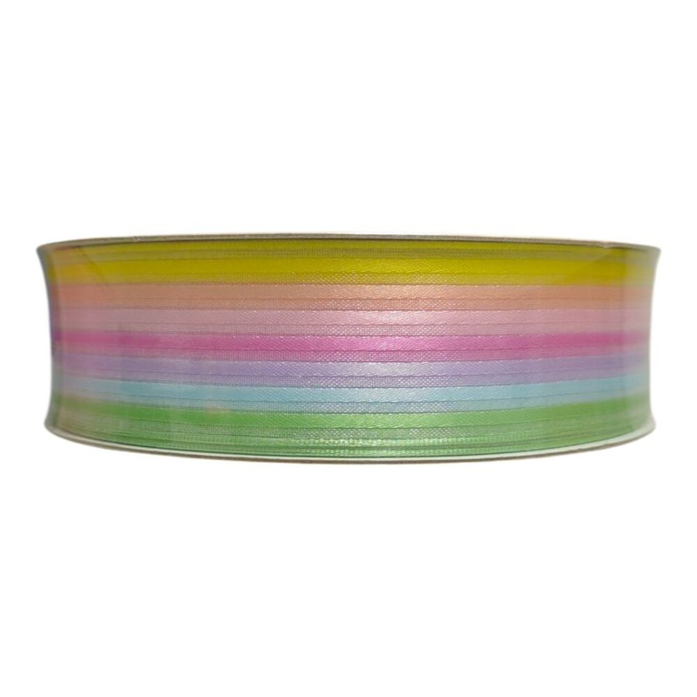 Member's Mark Wired Edge Premium Ribbon, 1.5"W x 50yds, Spring - Rainbow Stripe